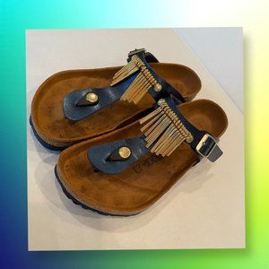 BIRKENSTOCK GIZEH 38 METALLIC NAVY WITH GOLD ACCENTS  7.5 REGULAR WIDTH